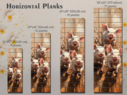 Playful Piglets in Muddy Pen Painting Printed on Natural Wood – Farm Animal Print on Rustic Linden Wood with Sunshine and Country Colors