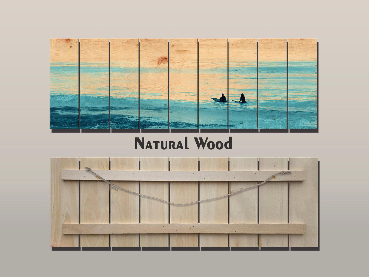 Calm Ocean Wall Art – Surf Wood Print on Natural Rustic Coastal Wood
