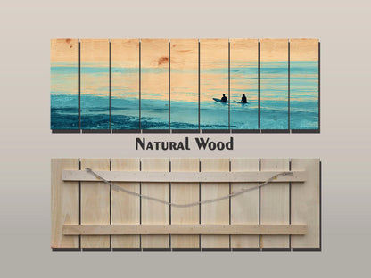 Calm Ocean Wall Art – Surf Wood Print on Natural Rustic Coastal Wood