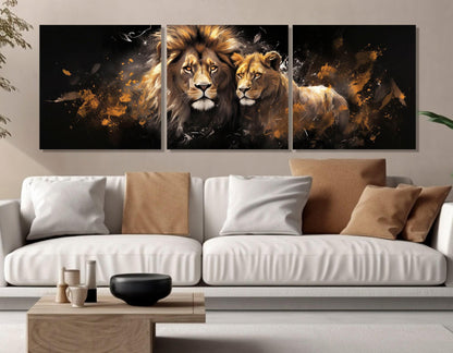 Lions in Love Canvas Print – Romantic Lion and Lioness Painting | Ready to Hang Art