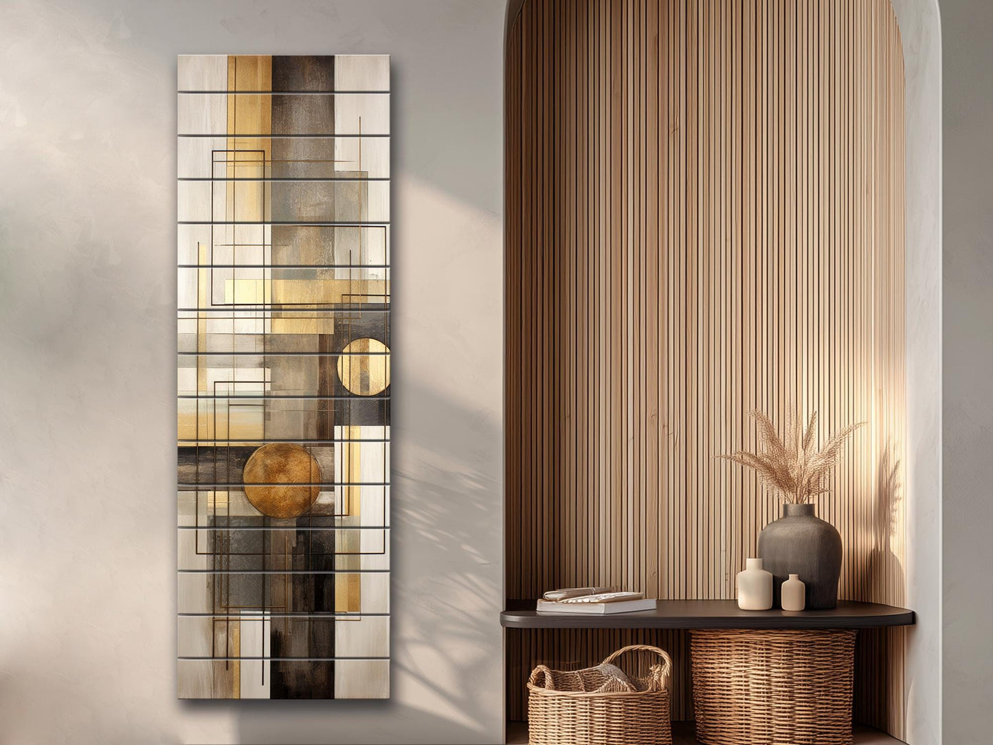 Geometric Abstract Art Print – Modern Wall Art on Natural Wood Decor