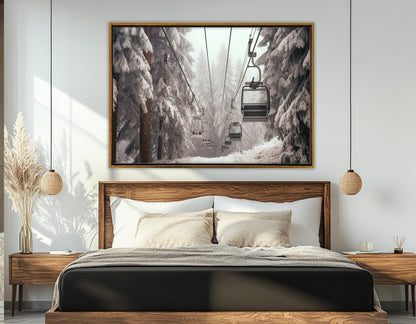 Winter Forest Canvas Print – Scenic Ski Lift Wall Art | Framed Ready to Hang