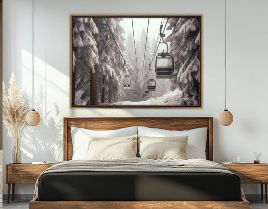 Winter Forest Canvas Print – Scenic Ski Lift Wall Art | Framed Ready to Hang