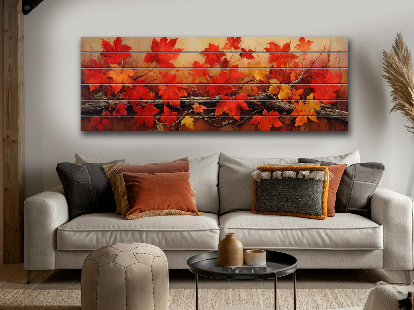Wood Wall Art - Large Natural Wood Print Featuring Autumn Tree Branch Floral Design