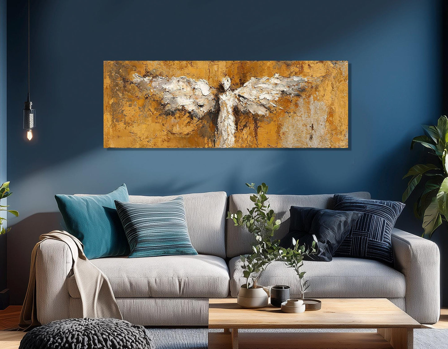 Abstract Angel Silhouette Canvas Print, Religious Wall Art, Christian Bedroom Wall Decor, Framed and Ready to Hang