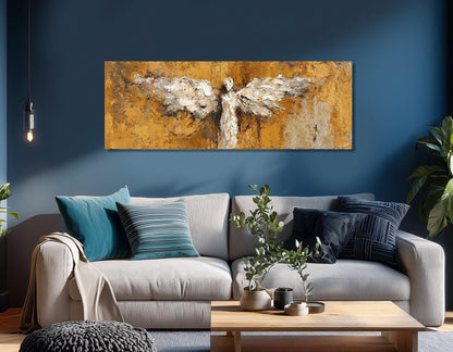 Abstract Angel Silhouette Canvas Print, Religious Wall Art, Christian Bedroom Wall Decor, Framed and Ready to Hang