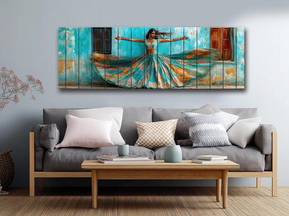 Beautiful Indian Woman Dancing Print on Wood - Rajasthan Wall Decor