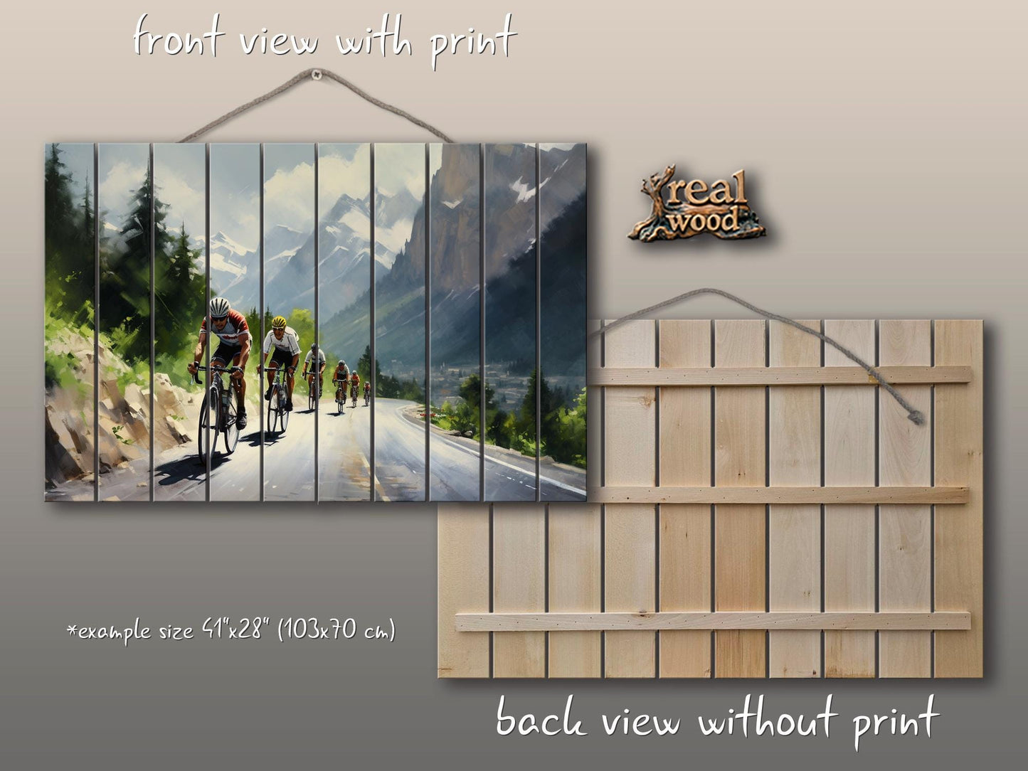 Cycling Wood Art – Abstract Velo Sport Painting on Natural Wood Wall Decor