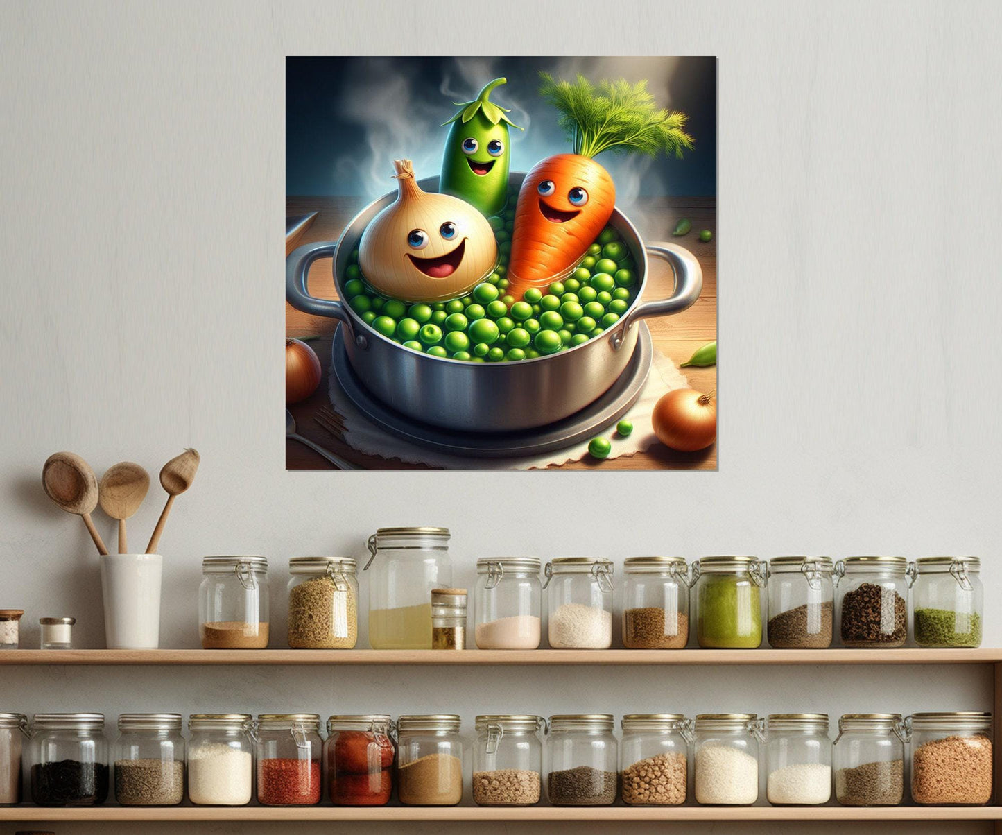 Funny Kitchen Wall Art - Boiled Vegetables Canvas Print | Framed Kitchen Decor Gift