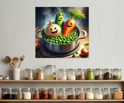 Funny Kitchen Wall Art - Boiled Vegetables Canvas Print | Framed Kitchen Decor Gift
