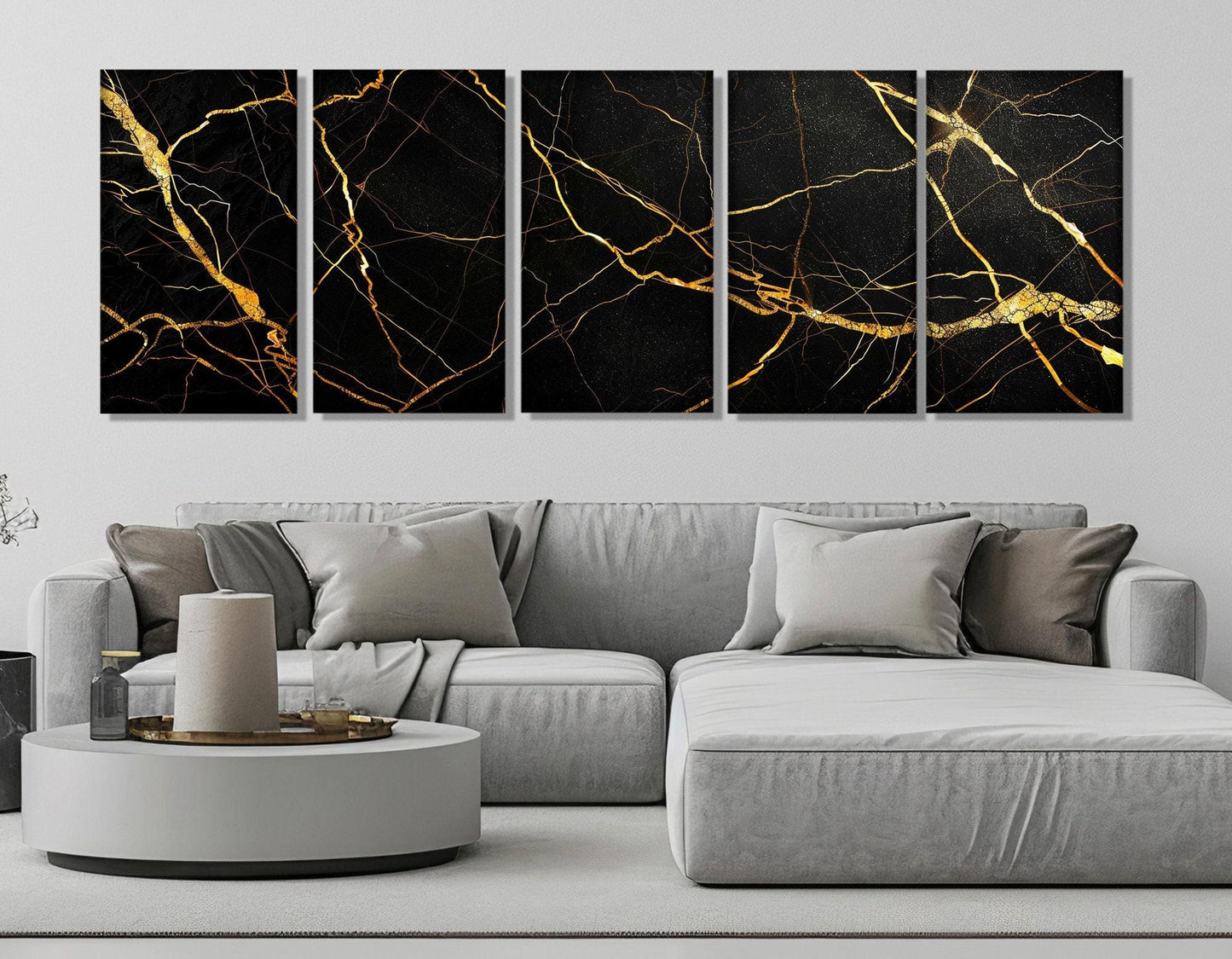 Black Gold Marble Canvas | Modern Wall Art - Framed Canvas Print Ready to Hang