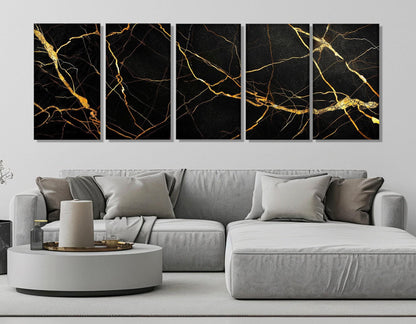 Black Gold Marble Canvas | Modern Wall Art - Framed Canvas Print Ready to Hang