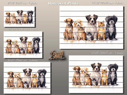 Dogs Cats Wall Art – Natural Wood Painting | Vet Clinic Art, Rustic Pet Print