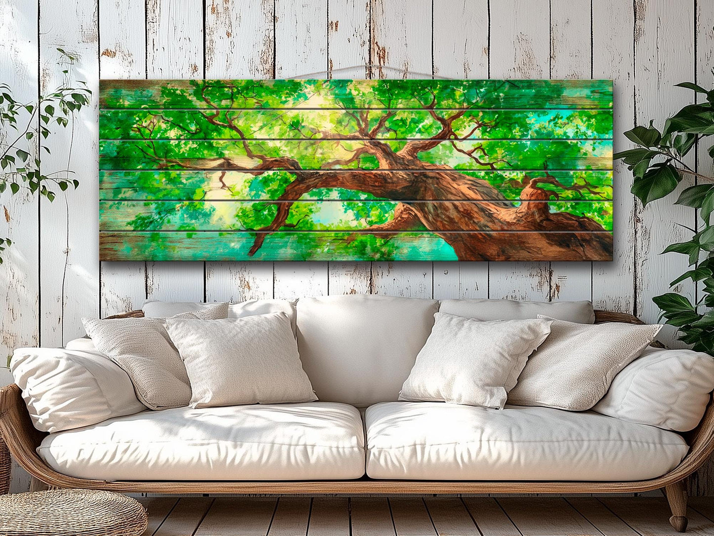 Wood Wall Art – Majestic Tree Painting on Natural Wood Print | Rustic Forest Decor