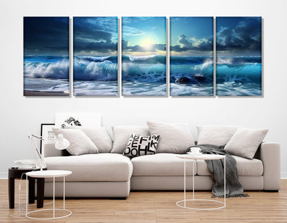 Sea Canvas Art - Large Ocean Waves Canvas Print | Panoramic Wall Art, Ready to Hang