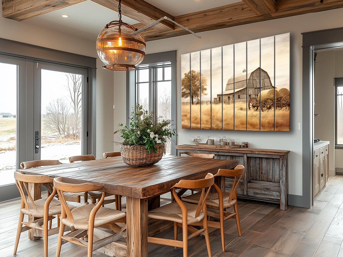 Rustic Wood Wall Art – Old Barn Painting on Natural Wood Plank Art with Vibrant UV Printing