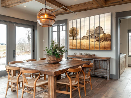Rustic Wood Wall Art – Old Barn Painting on Natural Wood Plank Art with Vibrant UV Printing