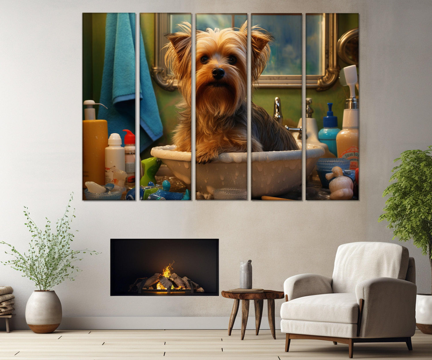 Yorkshire Terrier Canvas Print - Framed Bathroom Wall Decor | Groomer Gift