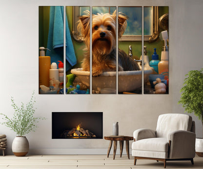 Yorkshire Terrier Canvas Print - Framed Bathroom Wall Decor | Groomer Gift