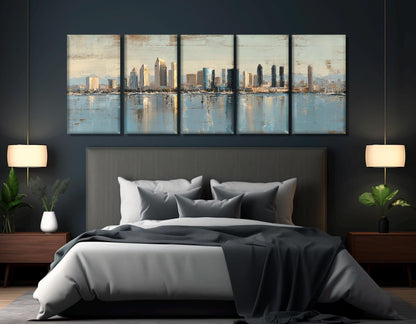 San Diego Canvas Print – Rustic Framed Cotton Canvas, Retro Skyline Wall Art