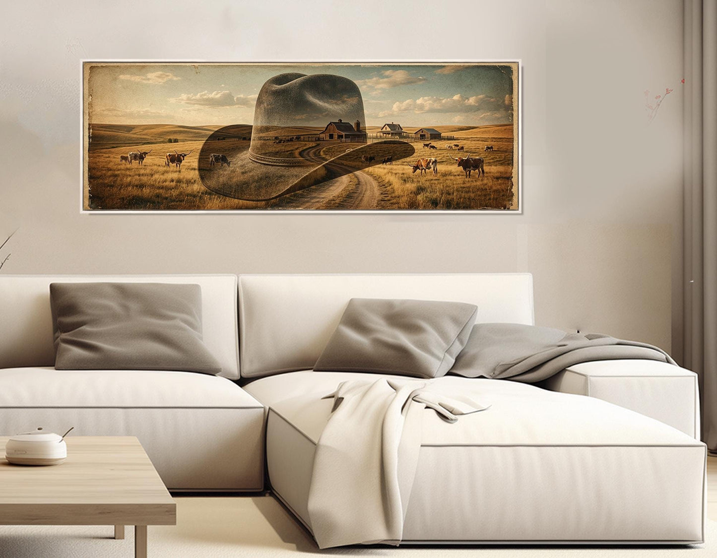 Cowboy Hat Canvas Print, Ranch Painting, Large Western Wall Art, Framed and Ready to Hang
