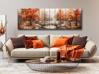 Rustic Autumn Wall Art - Wooden Waterfall Painting On Natural Wood Panel