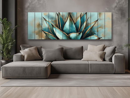 Agave Cactus Wall Art – Abstract Agave Print on Natural Wood | Rustic Boho Decor