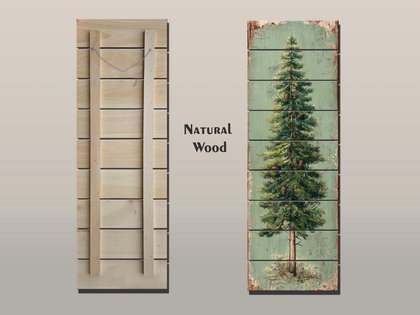 Rustic Wood Wall Art - Stylized Pine Tree Wall Print | Cozy Cabin Decor