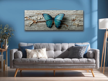 Blue Butterfly Wall Art – Rustic Wood Decor With Pastel Butterfly Print On Wood