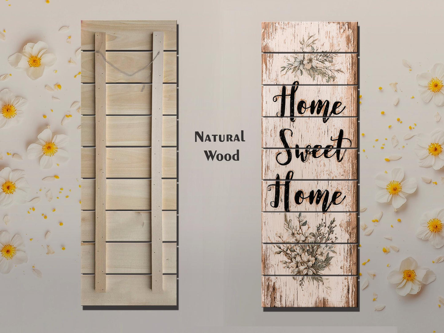 Rustic Wood Wall Art – Home Sweet Home Sign | Natural Linden Wood Plank Print
