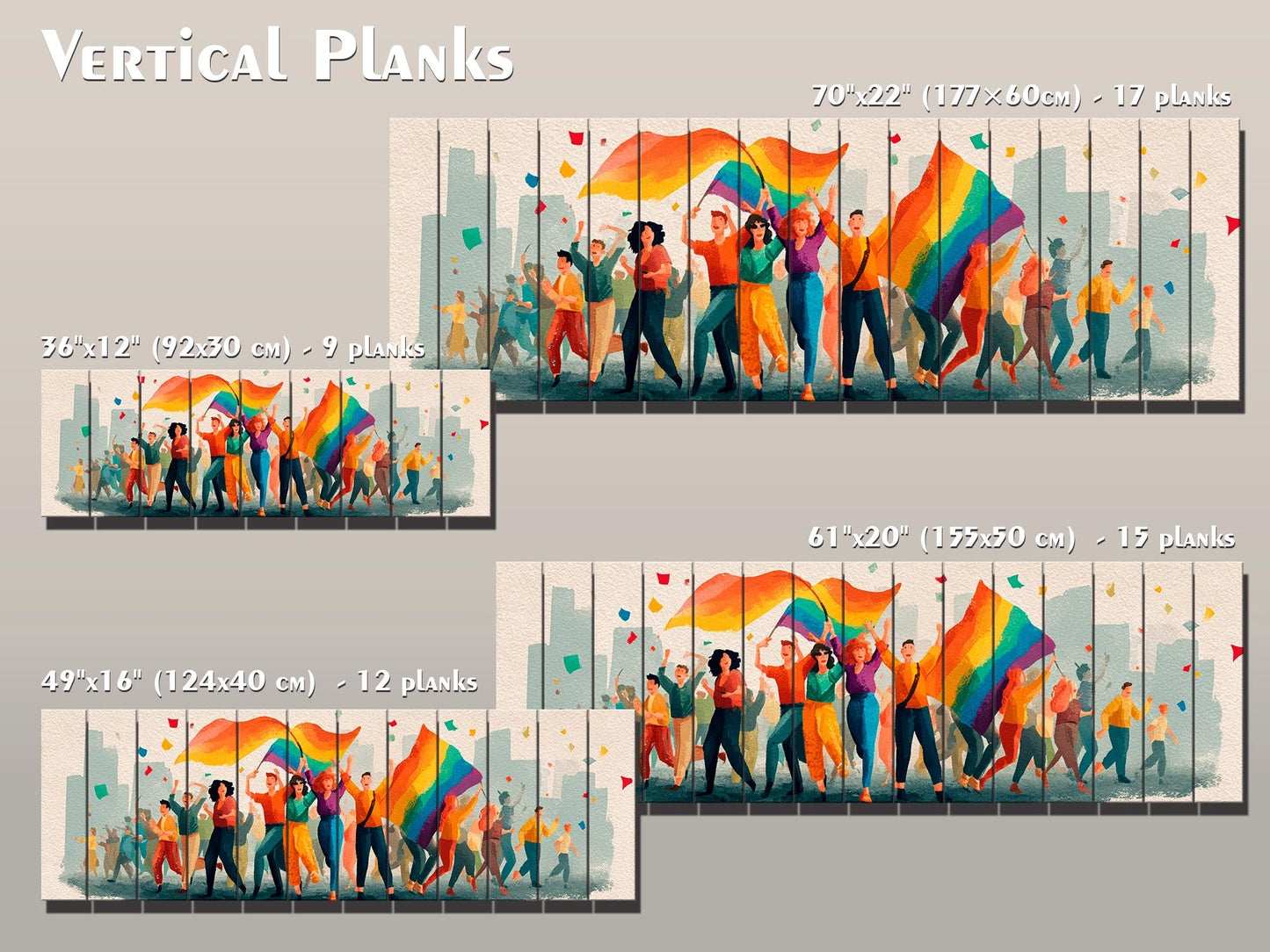 Pride Parade Print on Wood, Joyful LGBT Celebration Wall Art