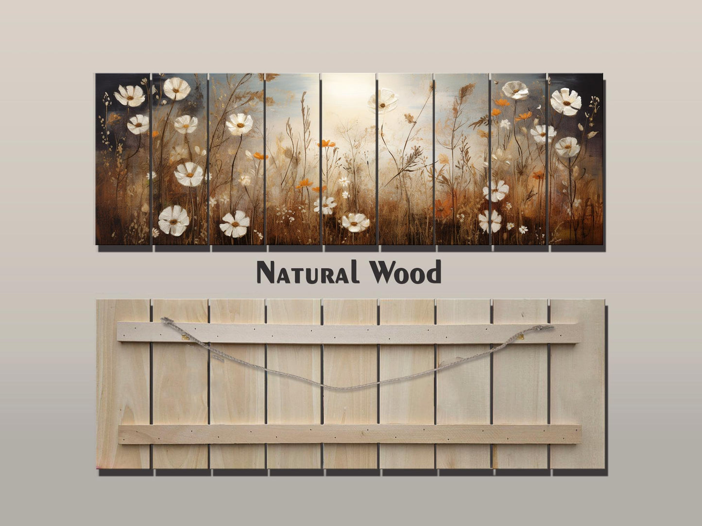 Wildflowers Field Painting Printed on Natural Wood - Wildflowers Field Print