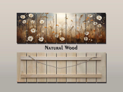 Wildflowers Field Painting Printed on Natural Wood - Wildflowers Field Print