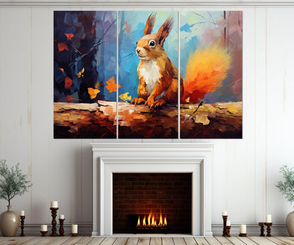 Squirrel Wall Art - Autumn Forest Abstract Animal Painting | Framed Canvas Print Ready to Hang