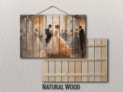 Rustic Wood Wall Art – Vintage Ballroom Dancing Couple Painting on Wood Planks