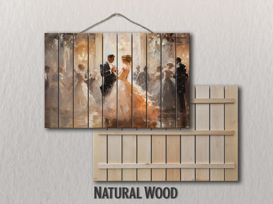 Rustic Wood Wall Art – Vintage Ballroom Dancing Couple Painting on Wood Planks