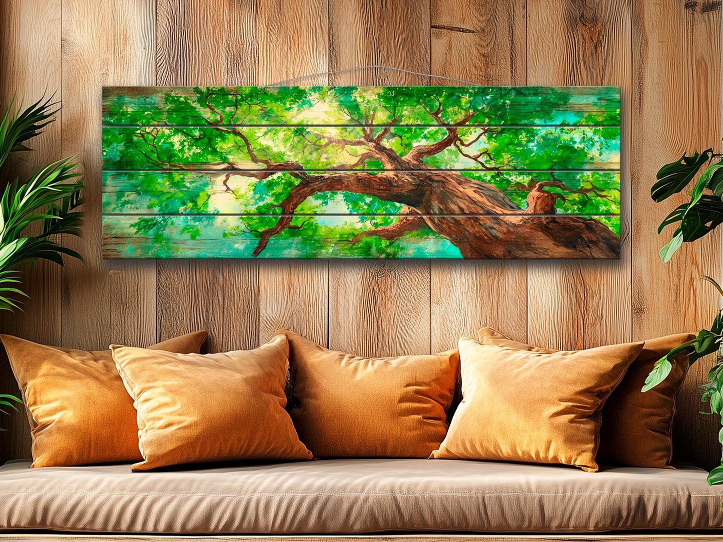 Wood Wall Art – Majestic Tree Painting on Natural Wood Print | Rustic Forest Decor