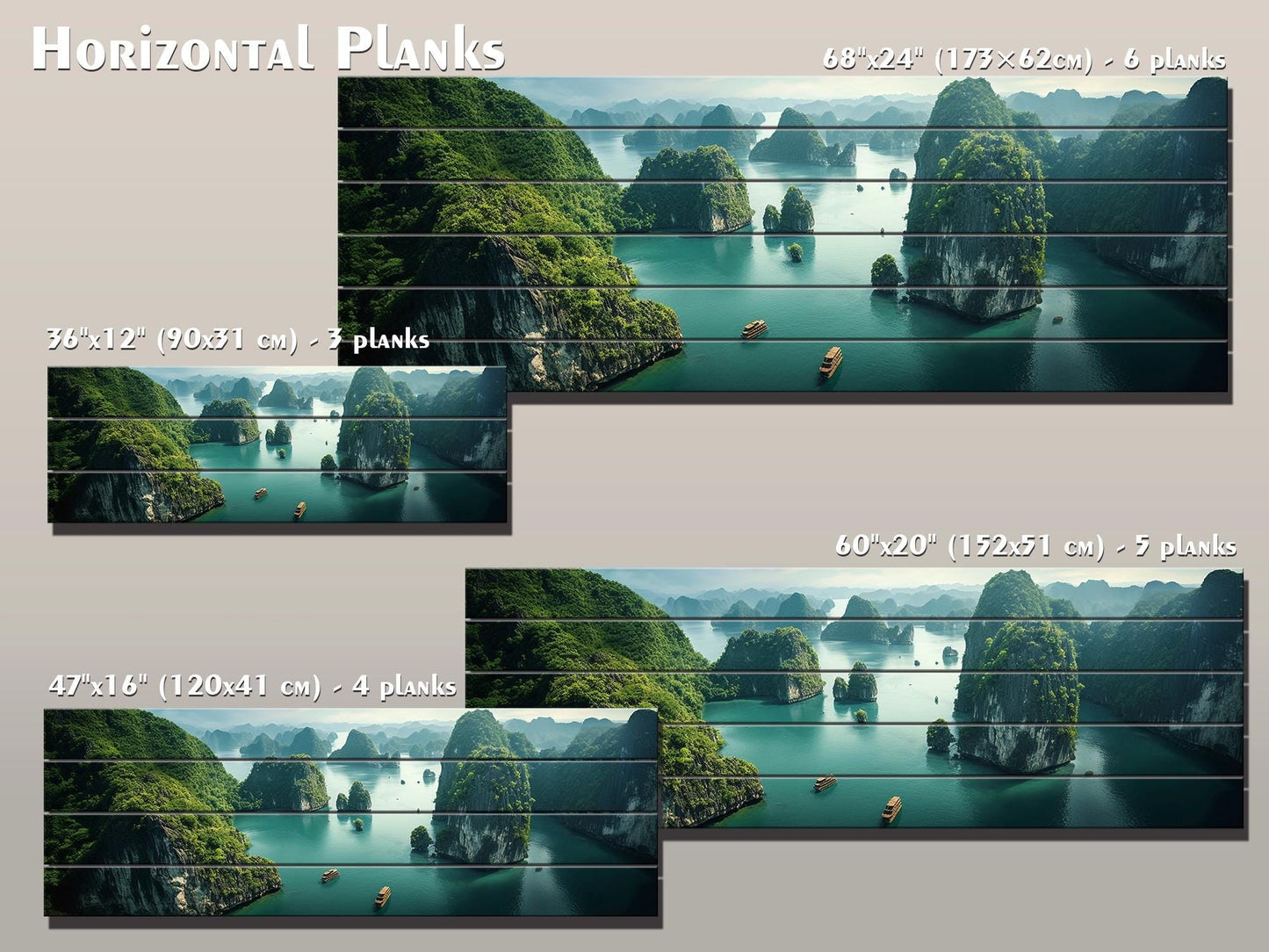 Vietnam Wood Wall Art – Large Hạ Long Bay Decor | Rustic Wood Wall Print