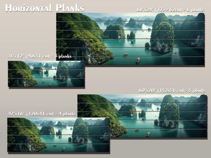 Vietnam Wood Wall Art – Large Hạ Long Bay Decor | Rustic Wood Wall Print