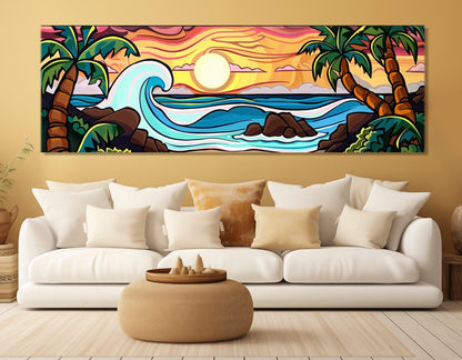 Abstract Tropical Canvas Art, Sea and Palms Painting Canvas Print, Tropical Painting, Abstract Tropical Landscape, Framed and Ready to Hang