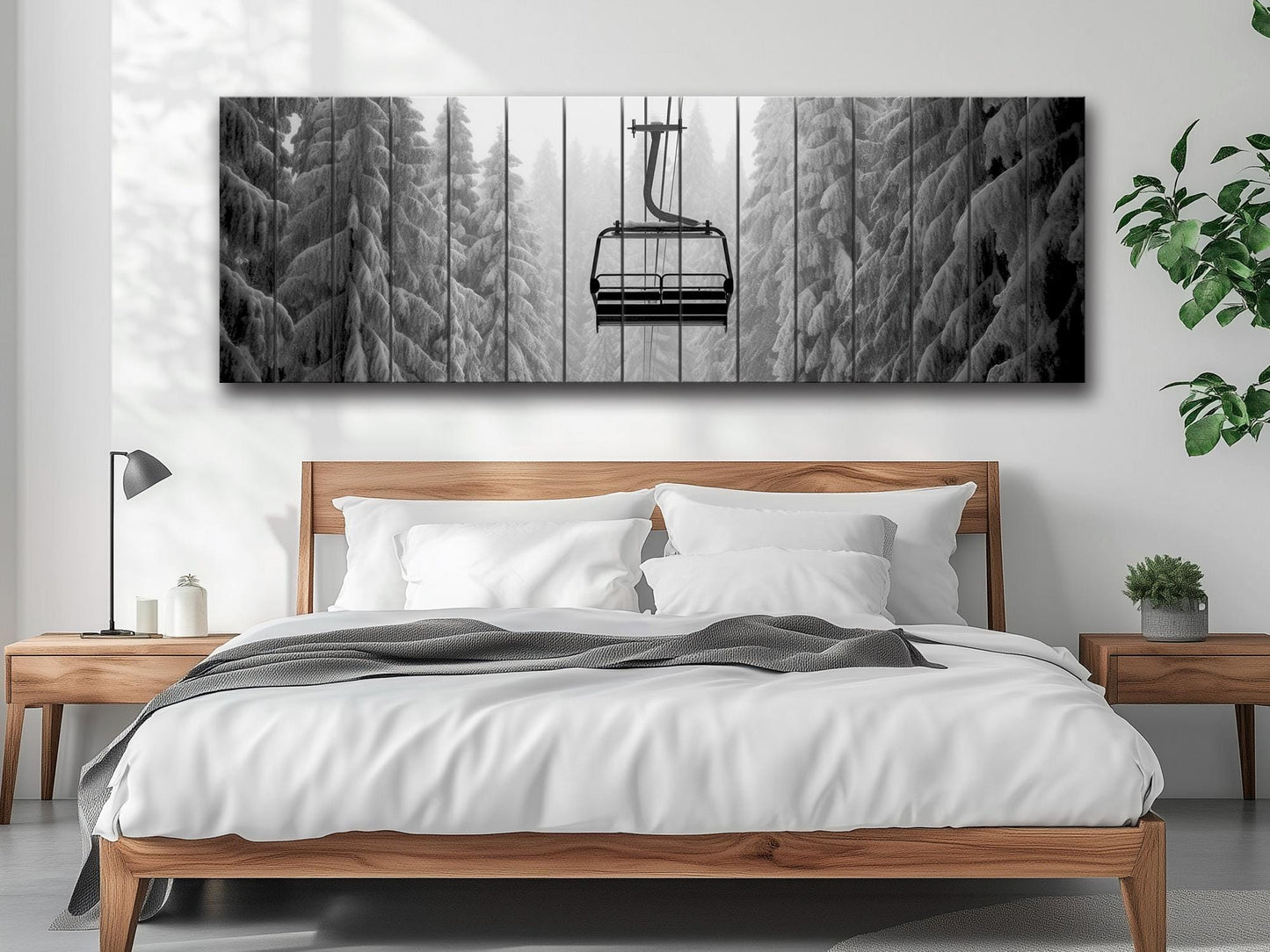 Ski Lift Wall Art – Large Wooden Wall Decor with Natural Wood Print & Rustic Mountain Cabin
