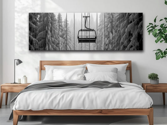 Ski Lift Wall Art – Large Wooden Wall Decor with Natural Wood Print & Rustic Mountain Cabin