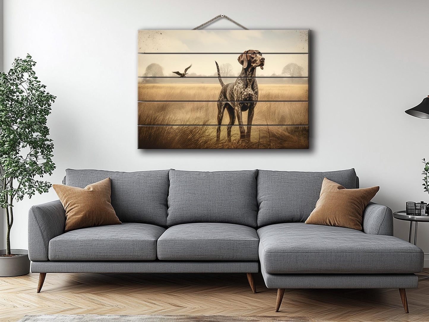 Rustic Wood Wall Art – German Shorthaired Pointer Hunting Dog Poster on Natural Wood