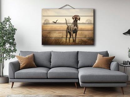 Rustic Wood Wall Art – German Shorthaired Pointer Hunting Dog Poster on Natural Wood