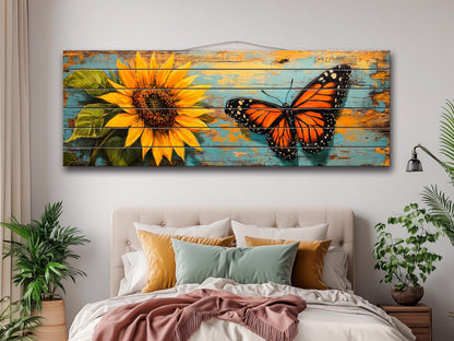 Wood Wall Art – Rustic Butterfly Wood Print & Sunflower Floral Decor Panel