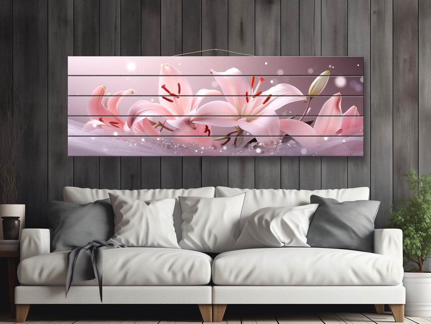 Pink Lily Wall Art Print on Wood