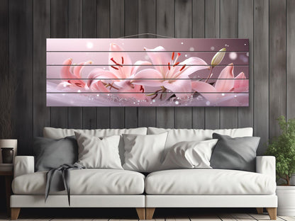 Pink Lily Wall Art Print on Wood