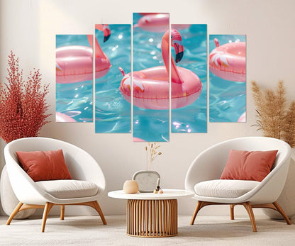 Pink Flamingo Canvas Print – Swimming Pool Wall Art | Framed Summer Decor