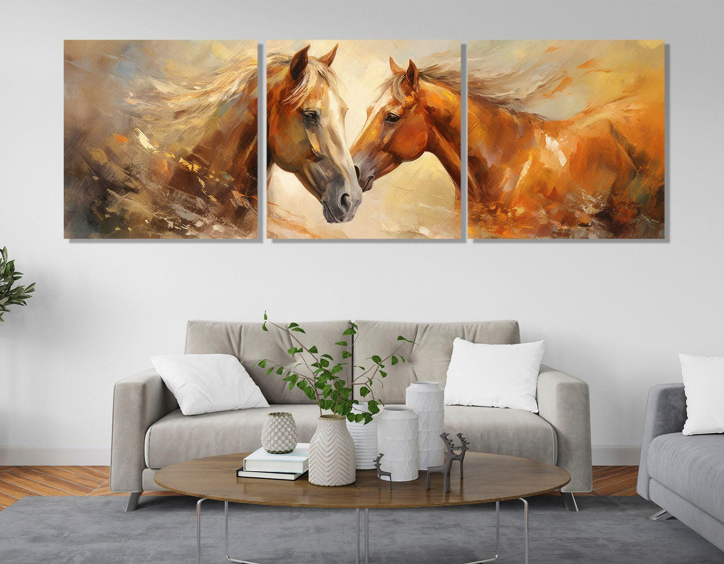 Horses Canvas Print - Romantic Horse Art | Framed Painting on Cotton Canvas