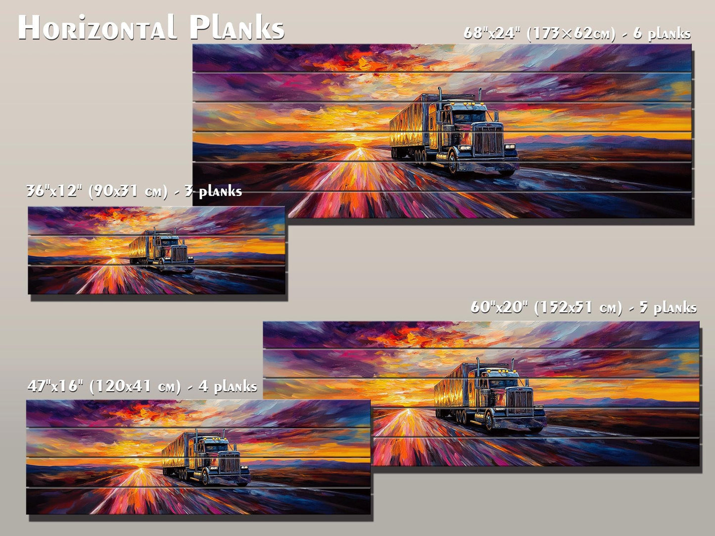 Truck on Highway Print On Natural Wood - Logistics Wall Art